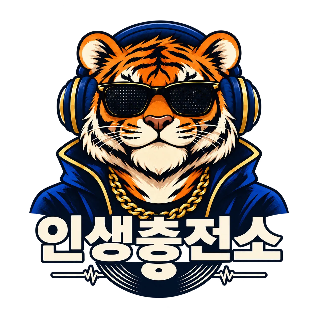 헤드폰을 쓴 호랑이와 인생충전소 로고